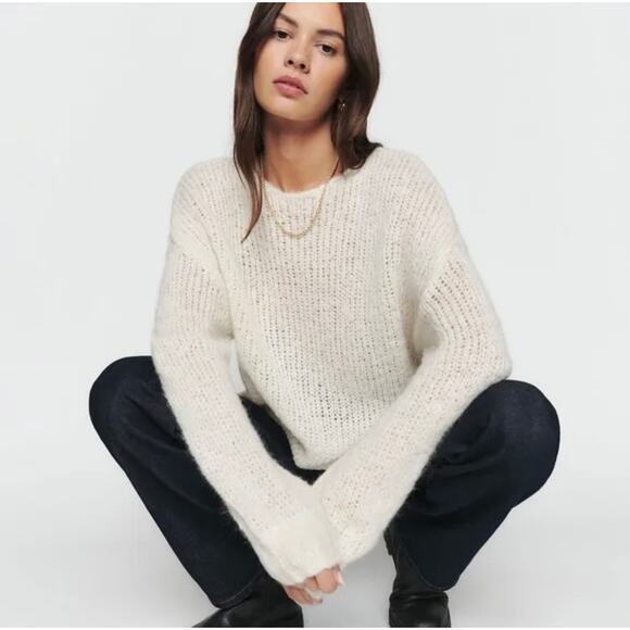 Reformation Kaya Oversized Baby Alpaca Wool Sweater Cream Sz XS Cozy Chunky Knit - Picture 10 of 16